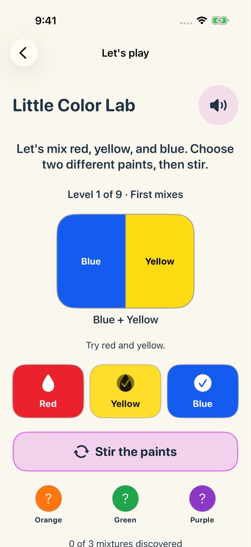 Shapes & Colors: an actual Learning Lab Jr. game screen
